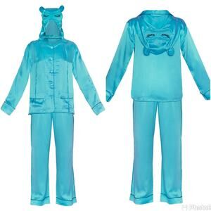 ❌SOLD❌ Morv by Debonnaire 100% silk pajama set shirt pants hood blue OS small XS